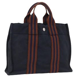 Hermès HERMES Nuova Borsa a Mano Fourre Tout PM Canvas Navy Silver Auth 204058