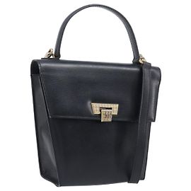 Bolso de mano Christian Dior de cuero 2way Negro Oro Auth 204155