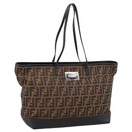 FENDI Zucca Canvas Tote Bag Schwarz Braun Auth 204873
