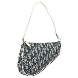 Pouch Saddle Christian Dior Trotter Canvas PVC Navy Silver Auth am12667A