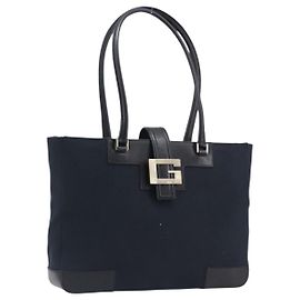 Borsa Tote GUCCI G in pelle e tela Nero Oro 002 1109 Auth am12610V