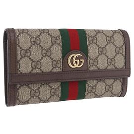 Cartera larga GUCCI GG Supreme PVC Beige Gold Auth 203095M