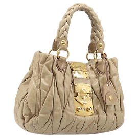 Borsa a mano Miu Miu Matelassé in pelle beige e oro autentica BA15801V