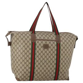GUCCI GG Supreme Web Sherry Line Tote Bag PVC Beige 002 39 6211 Auth 201174A