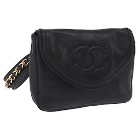 Bolsa de cintura CHANEL COCO Mark Chain em pele de cordeiro preta e dourada CC Auth bs18653