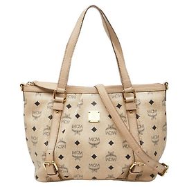MCM Visetos Handtasche und Schultertasche aus beigem Leder