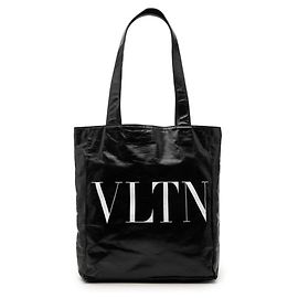 Borsa Tote in pelle nera con logo Valentino VLTN