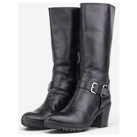 Bottes Biker Cowboy à boucles et harnais Prada des années 2000, hauteur genou