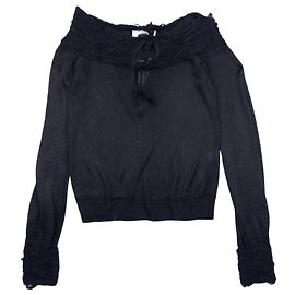 Autre Marque YSL Rive Gauche by Tom Ford 2000er gerafftes Spitzenstrick-Langarmshirt