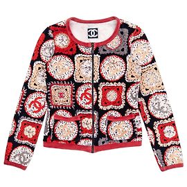 Chanel by Karl Lagerfeld SS09 Sports CC Logo Patchwork Print Reißverschlussjacke