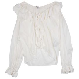 Autre Marque Top de manga larga de encaje con volantes Saint Laurent por Anthony Vaccarello SS20