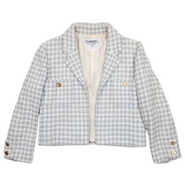 Chanel by Karl Lagerfeld AW87 Cropped Houndstooth Tweed Blazer Jacke