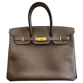 Hermès Borsa Hermes Birkin 35 2010, Pelle grana marrone