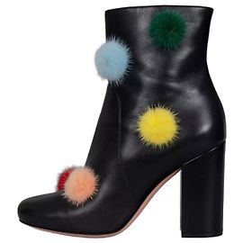 Fendi Stieletten aus schwarzem Leder Fell-Pompon EU 39.5 Gebraucht NWB