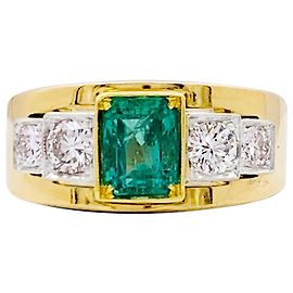 Autre Marque Anillo banda de oro bicolor, esmeralda y diamantes.