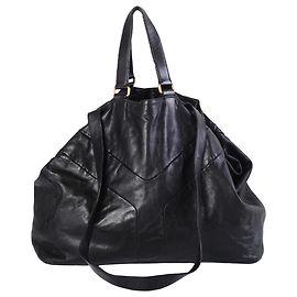 Autre Marque Yves Saint Laurent Rive Gauche Oversized Tote Bag aus schwarzem Leder