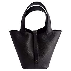 Hermès Bolso de mano bucket Picotin 18 en piel Taurillon Clemence con candado, Negro