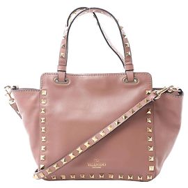 Bolsa de mão 2Way em couro Rockstud Valentino Garavani em Dusty Pink