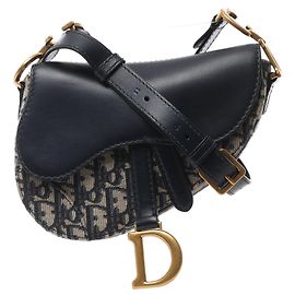 Autre Marque Borsa a tracolla Christian Dior Saddle Mini Oblique x Pelle in blu navy