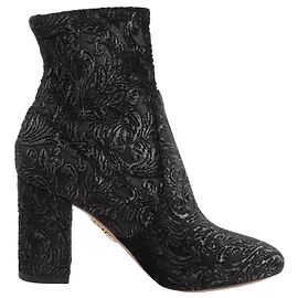 Botines de tacón en terciopelo AQUAZZURA con tapicería barroca tonal en negro, talla 35.5 EU
