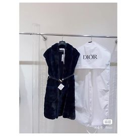 Autre Marque Dior Black Mink Fur Trim Belted Coat