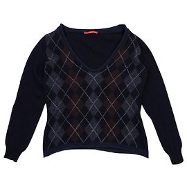 Camisola de malha com decote em V e padrão Argyle Prada AW03