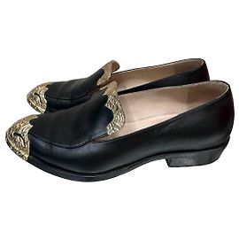Mocassini in pelle nera Chanel Paris Dallas con medaglione dorato Taglia 37 Usato