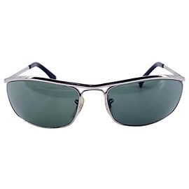 Ray-Ban Occhiali da sole Wrap Vintage in metallo argentato 3119 Double Bridge