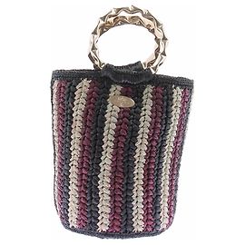 Autre Marque Kleine gestreifte Raffia-Tasche