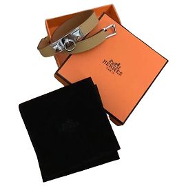 Hermès Rivale Double Tour Leather Bracelet Silver-Toned Metal