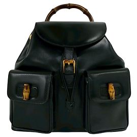 Mochila Gucci Large de piel de becerro negra con cordón y bambú