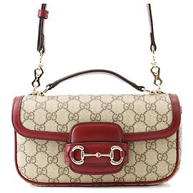 Borsa Gucci Beige GG Supreme Horsebit 1955 con manico superiore