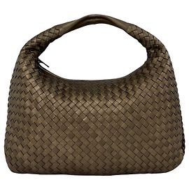 Bottega Veneta Borsa Hobo Small Intrecciato Veneta in Nappa Metallizzata Marrone