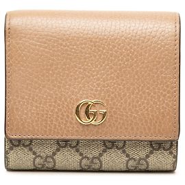 Portafoglio bifold Gucci Beige Bicolor GG Marmont in pelle di vitello e GG Supreme