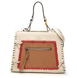 Bolsa Runway Fendi pequena em couro de bezerro bicolor marrom com costura whipstitch