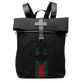 Gucci Techno Web Rucksack aus schwarzem Canvas mit Klappe
