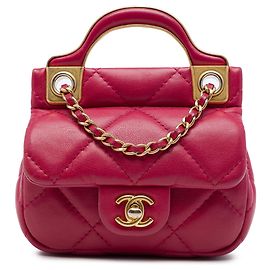 Chanel Lady Kartenetui aus rosa gestepptem Kalbsleder mit Handtasche mit Kettenhandgriff