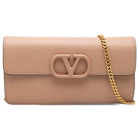 Portafoglio con catena VLogo Valentino in vitello grana marrone