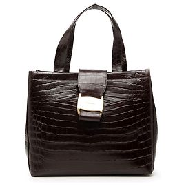 Salvatore Ferragamo Ferragamo Vara Bow Handtasche aus braunem Krokoprägeleder