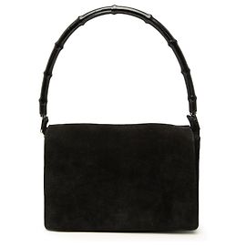 Bolso Gucci de gamuza negra con asa de bambú
