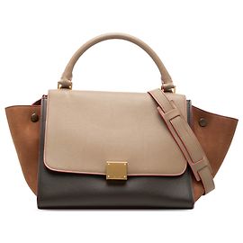 Céline Celine Trapeze Satchel Small aus tricolor Kalbsleder und Nubukleder in Braun