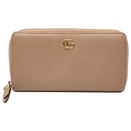 Portafoglio con zip Gucci Brown GG Marmont in pelle di vitello