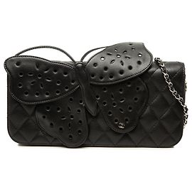 Clutch Chanel Butterfly in pelle d'agnello matelassé nera con catena
