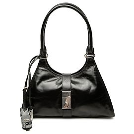 Sac à épaule Prada noir en cuir de veau verni Medium