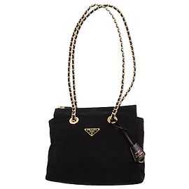 Prada Black Re Nylon Re Edition 1995 Chaine Shoulder Bag