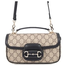 Gucci Beige GG Supreme Horsebit 1955 Handtasche mit oberem Griff