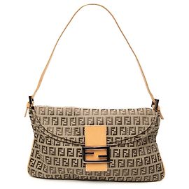 Borsa a tracolla Fendi Brown Zucchino Canvas con doppio lembo