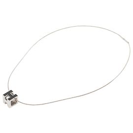 Collana con pendente Hermès Silver Palladium Plated Enamel Cage D H