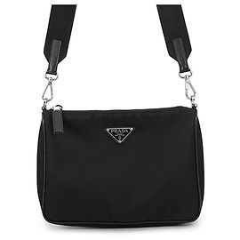 Bolso de hombro Prada en cuero Saffiano negro