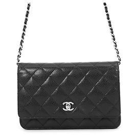Chanel Black Matelassé Kettenportemonnaie